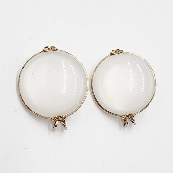 Vintage Hillcraft 1950's 14k Rolled Gold White Moonglow Thermoset Slide Earrings - Picture 1 of 5